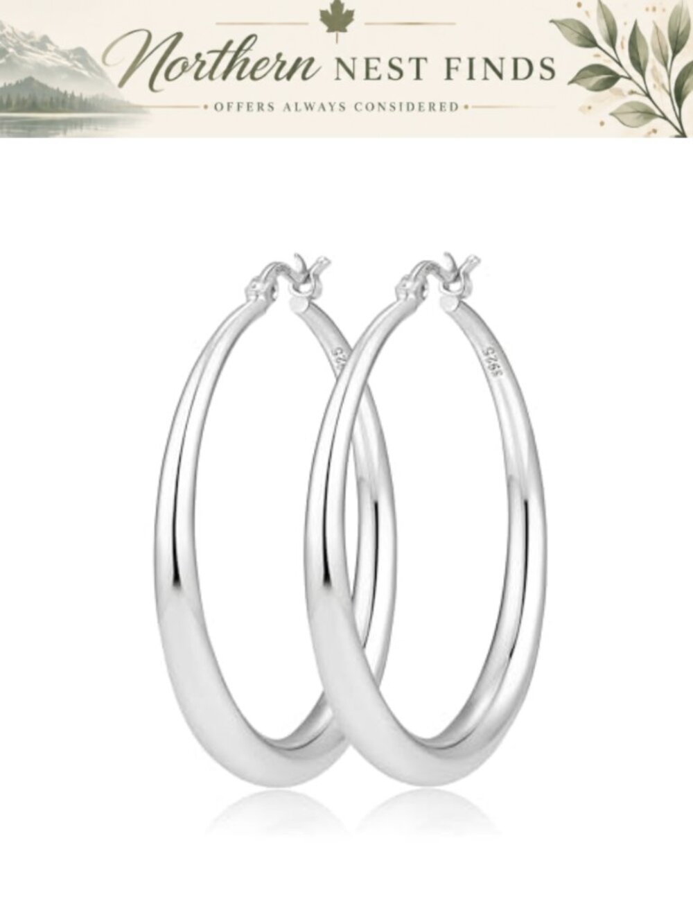 925 Sterling Silver Plated Hoop Earrings Lightweight Hypoallergenic Women